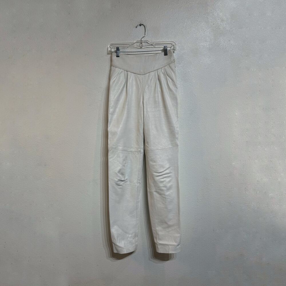 Leather Mode Cream Genuine Leather High Waist Pleated Pants Tapered Sz 8 - Picture 2 of 15